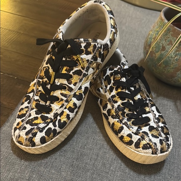 Tretorn Leopard Print Athletic Shoes - Black, Gold, White - Picture 1 of 13
